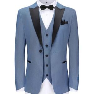 Men’s 3 Piece Blue Suit with Black Lapels